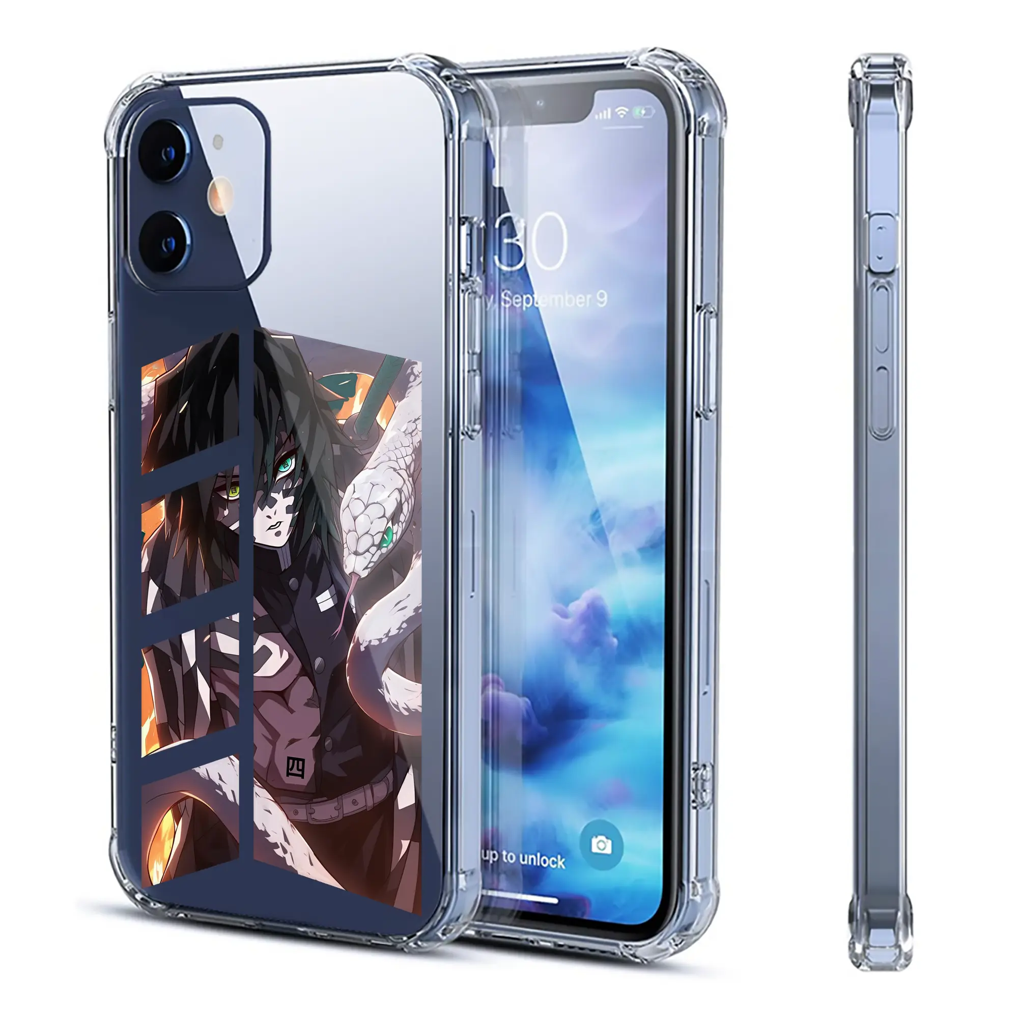 鬼滅の刃 グッズ,伊黒 小芭内 - IPhone 12シリーズ対応 ・ 透明スマホケース ・ クリアソフトケース ・ TPU素材 ・ 耐衝撃 ・ 高密着 ・ 防汚 防指紋 ・ 簡単着脱